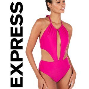 😍 NWT EXPRESS 1 PC SWIMSUIT HIGH NECK OPEN FRONT CUT OUT SIDES | SIZE M 😘